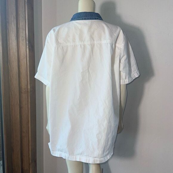 Vintage Bobbie Brooks White Embroidered Denim Button Down Shirt Jean Collar Flow - Picture 7 of 8